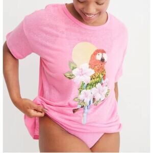 NWT Aerie Women's Short Sleeve Graphic Tee Pink Parakeet Casual Vacation Large